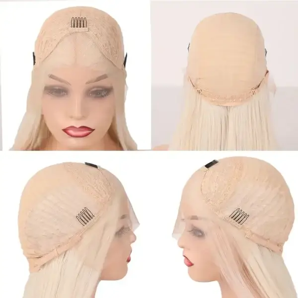 Long White Hair Wig Ash Blonde Balayage Highlights 28 Inch - Image 2