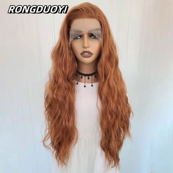 Long Ginger Hair Wig 13X4 Ginger Orange Curly Lace Front - Image 2
