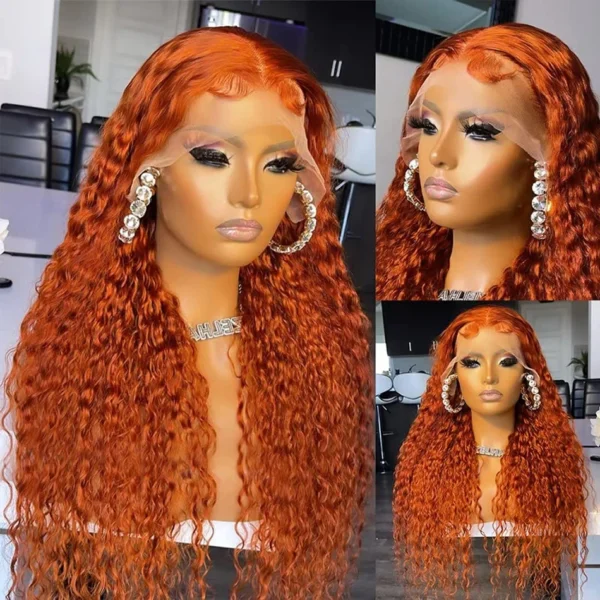 Long Ginger Hair Wig 30 Inch Curly Lace Front Human Hair - Image 4