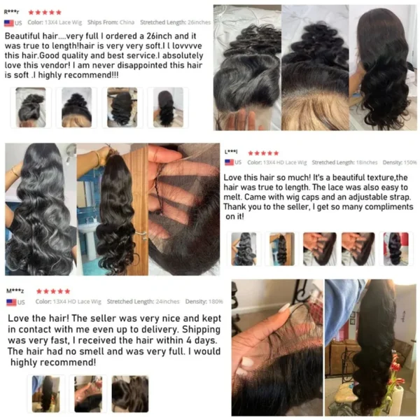 Long Black Hair Wig Body Wave 13x4 HD Lace Front Human Hair Wig - Image 5