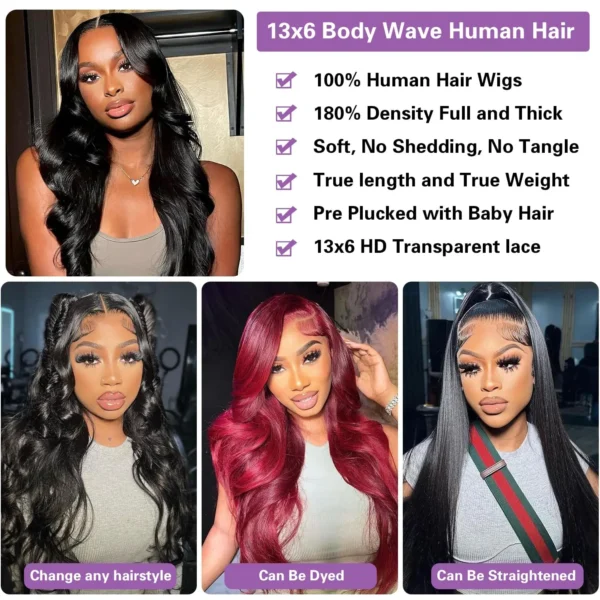 Long Black Hair Wig Body Wave HD Lace Frontal Pre Plucked - Image 3