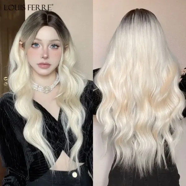 Long White Hair Wig with Bangs For Women Heat Resistant