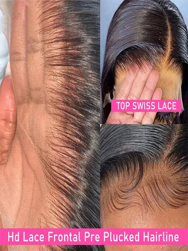 Long Black Hair Wig 360 Lace Front Pre-Plucked Brazilian Straight - Image 3