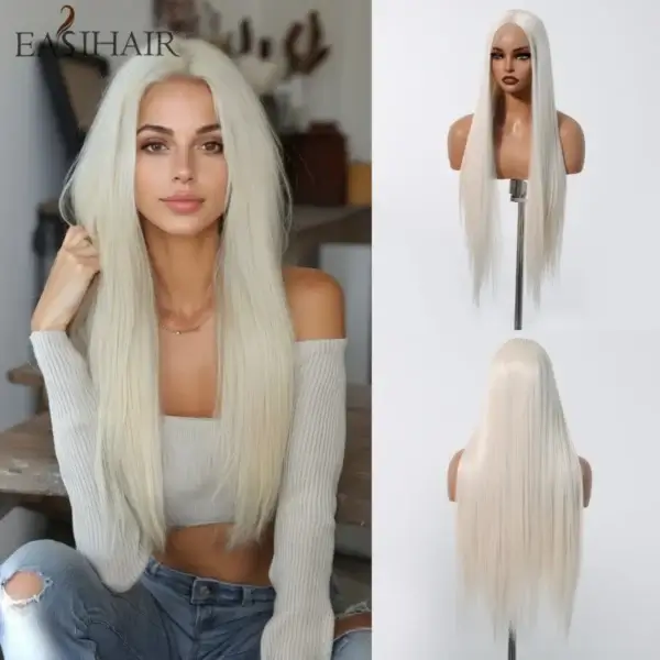 Long White Hair Wig 30Inch Straight Lace Front Resistant