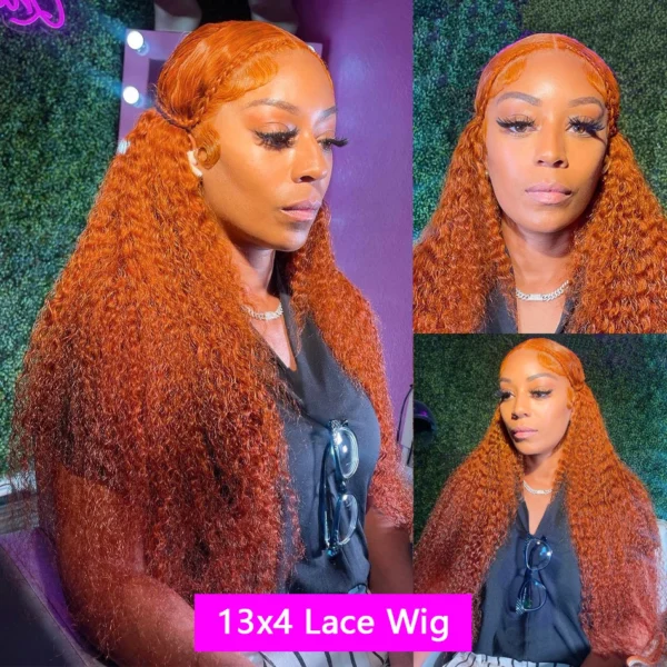 Long Ginger Hair Wig 30 Inch Curly Lace Front Human Hair - Image 3