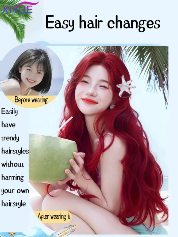 Long Red Hair Wig Xiyue Red Synthetic Body Wavy Natural - Image 3