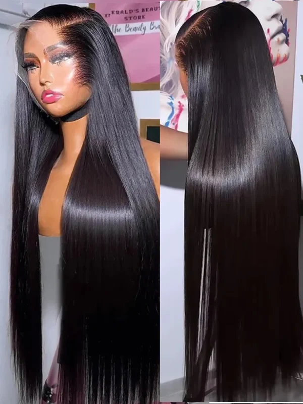 Long Black Hair Wig 360 Lace Front Pre-Plucked Brazilian Straight