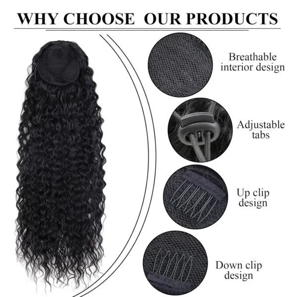 Long Wigs Synthetic Afro Drawstring Ponytail 22 Inch Curly Wave - Image 3
