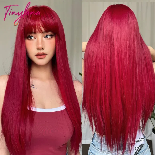 Long Red Hair Wig 30Inch Straight Lace Front Resistant